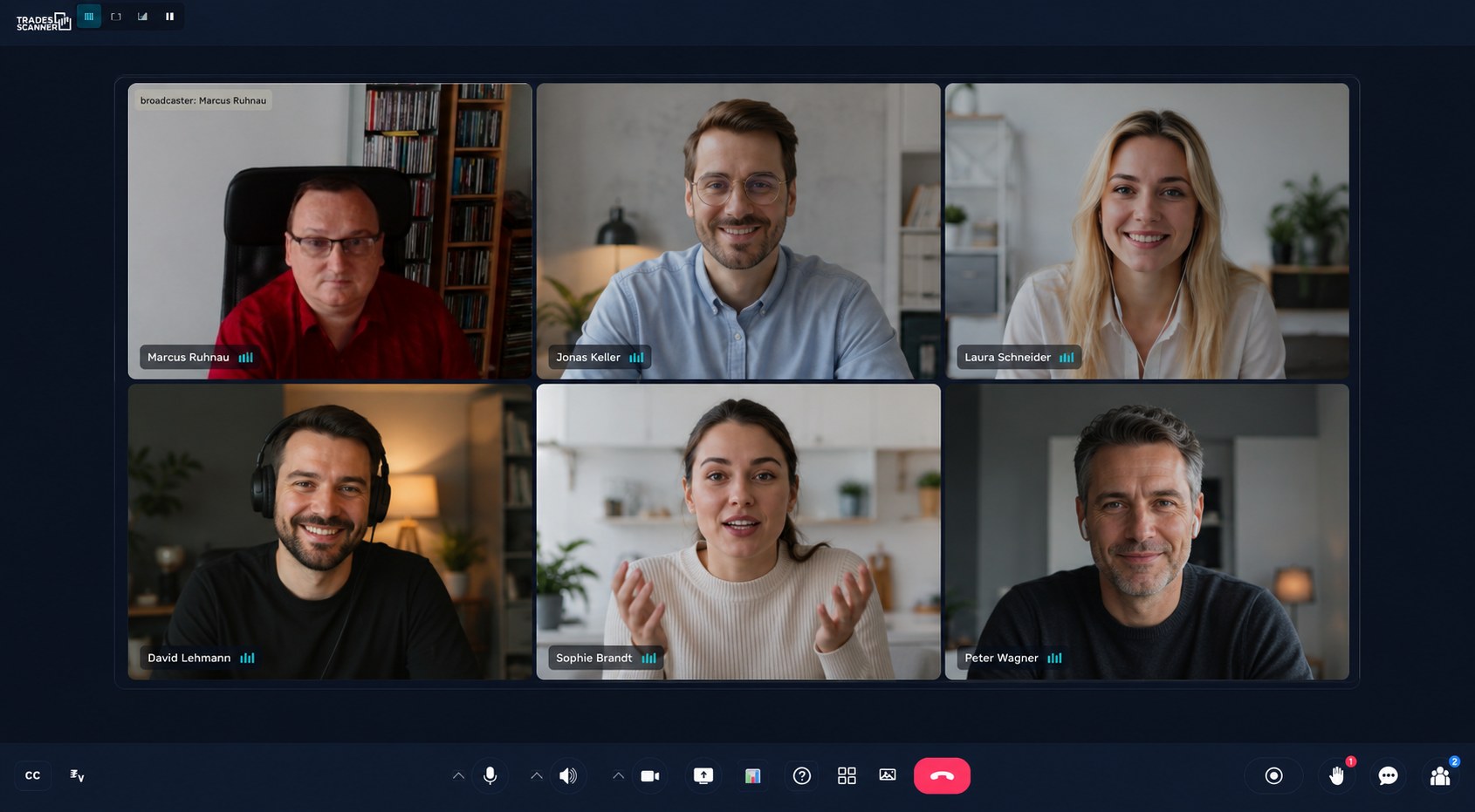 TradesScanner Live-Webinar-Plattform — Video-Konferenz mit mehreren Teilnehmern
